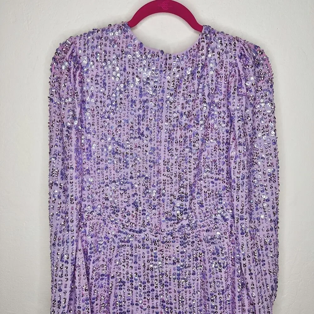 Mac Duggal Sequin Illusion Long Puff Sleeve 107641 Evening Tea Length Midi Dress - Picture 8 of 16